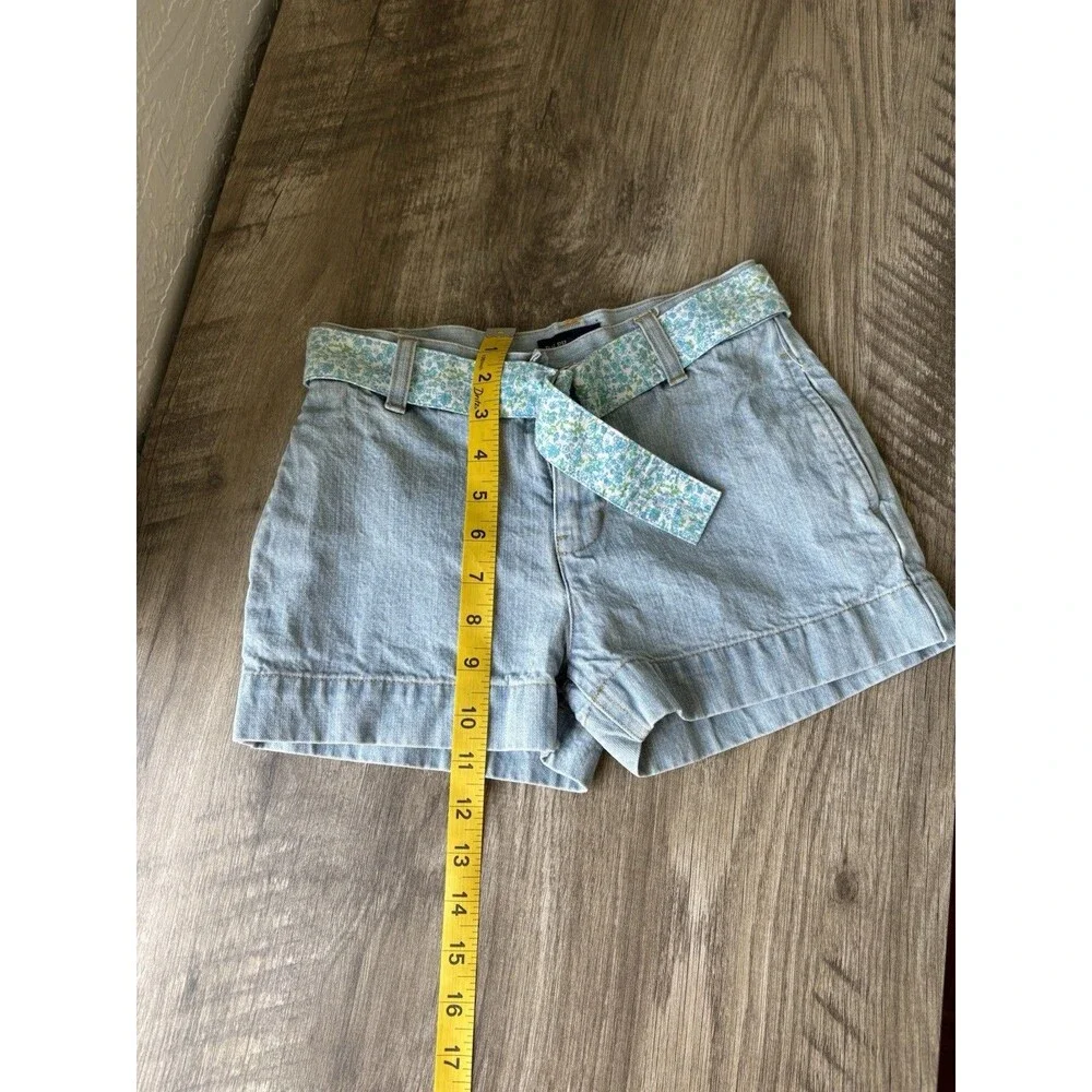 Ralph Lauren 100% Cotton Vintage Girls Blue Denim Shorts With Floral Belt Sz 10